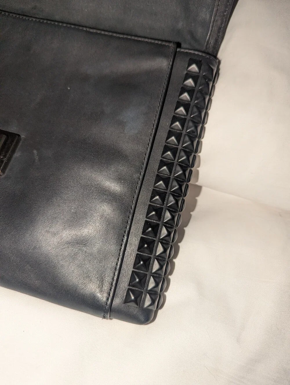 Coach Black Leather Studded Wristlet Clutch with Gunmetal-Tone Lock 26410